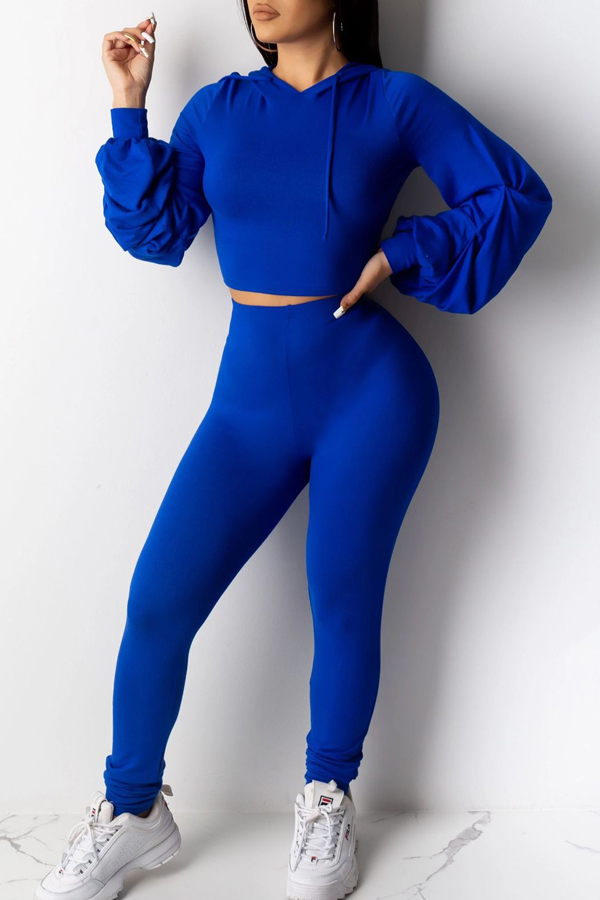 

Lovely Casual Hooded Collar Royal Blue Two-piece Pants Set, Royalblue