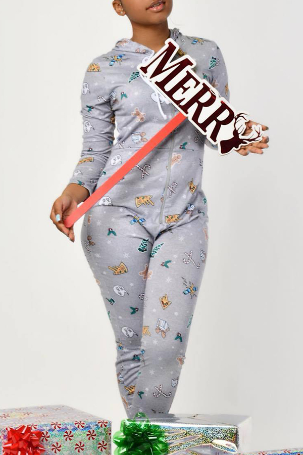 

Lovely Christmas Day Printed Grey One-piece Jumpsuit