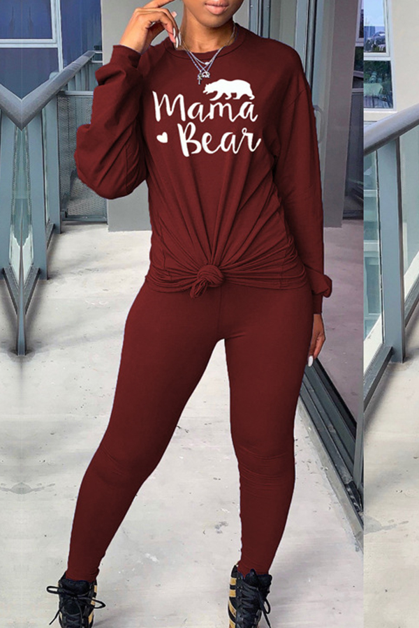 

Lovely Casual Letter Printed Wine Red Two-piece Pants Set