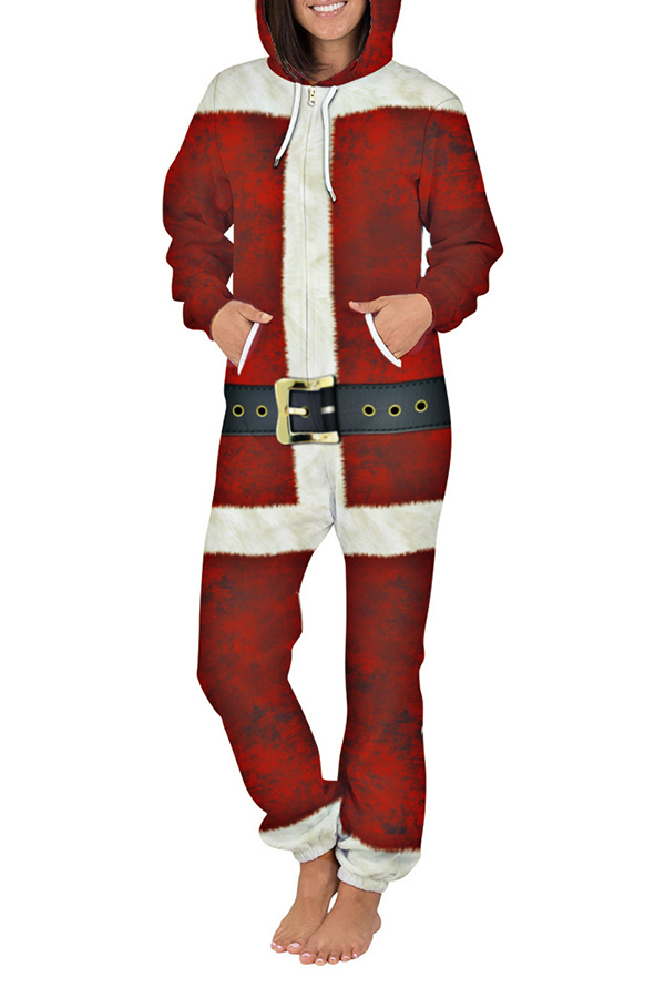 

Lovely Cosplay Christmas Day Printed Red One-piece Jumpsuit