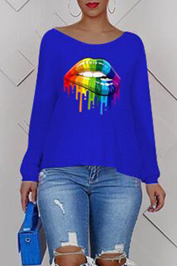 

Lovely Casual Cross-over Design Printe Blue Sweatshirt Hoodie