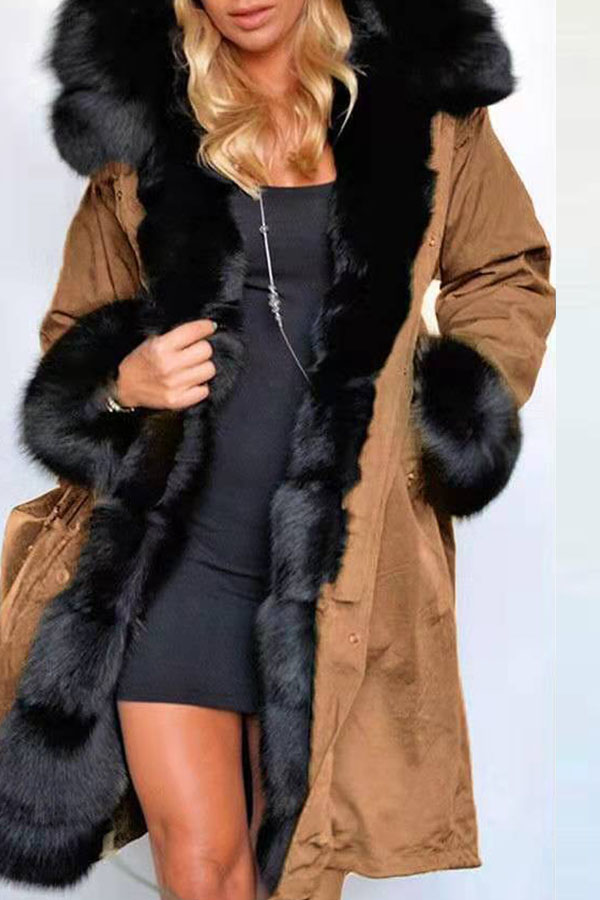 

Lovely Casual Patchwork Light Tan Coat