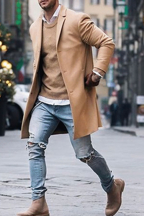 

Lovely Casual Turndown Collar Khaki Coat