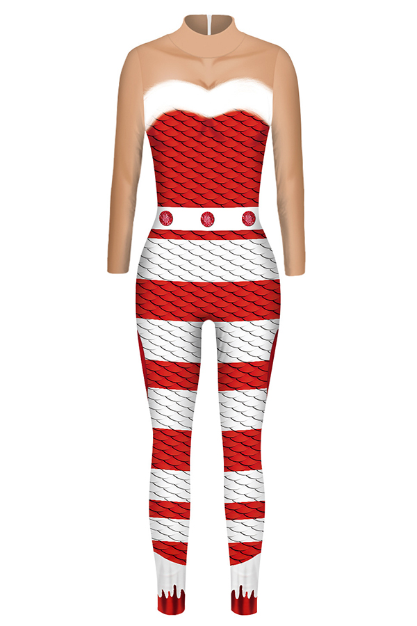 

Lovely Cosplay Patchwork Striped Red One-piece Jumpsuit, Red stripe