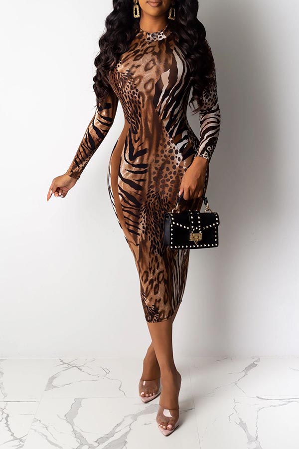 

Lovely Casual Skinny Brown Mid Calf Dress
