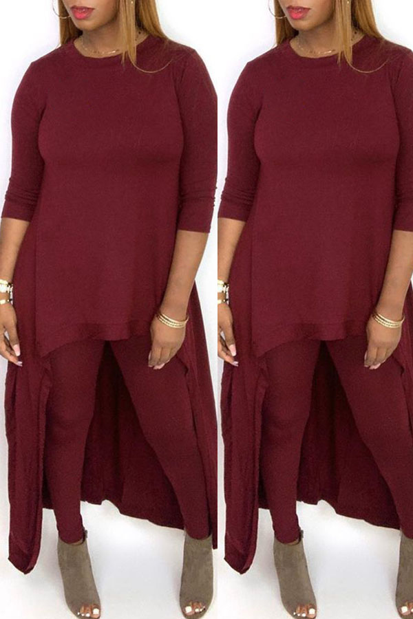 

Lovely Casual Asymmetrical Dull Red Two-piece Pants Set