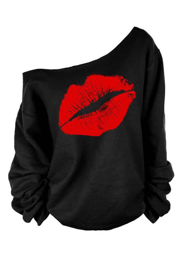 Lovely Casual Lip Printed Red Plus Size Sweatshirt Hoodie