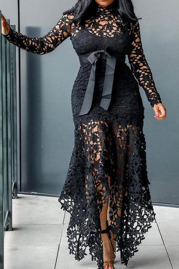 

Lovely Sweet O Neck Patchwork Black Ankle Length Trumpet Mermaid Dress