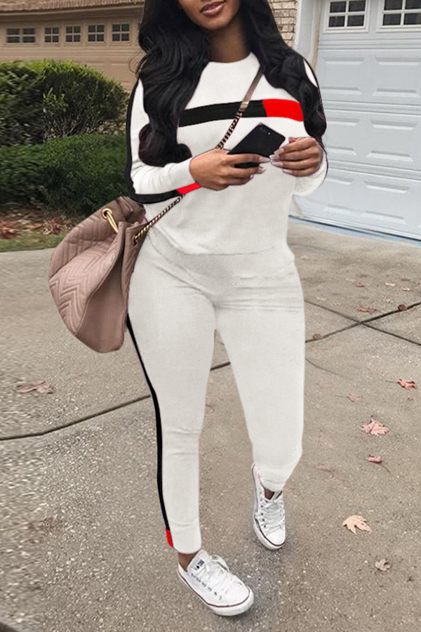 

Lovely Casual Patchwork White Two-piece Pants Set