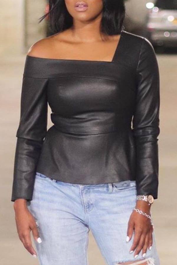 

Lovely Casual Skinny Black Blouse