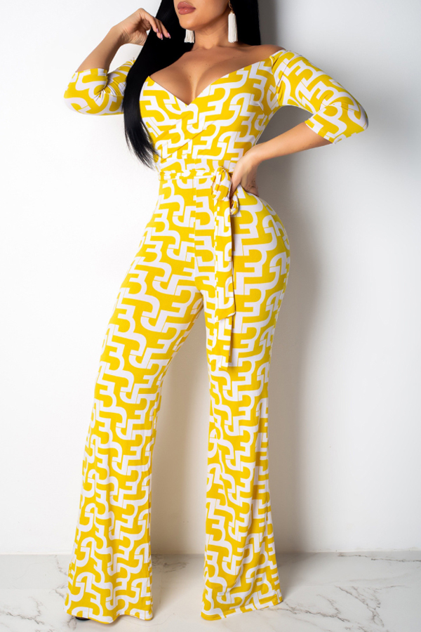 

Lovely Casual Printed Yellow One-piece Jumpsuit