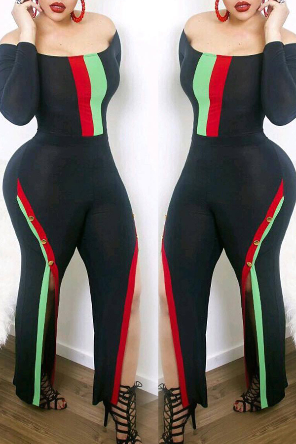 

Lovely Trendy Patchwork Black One-piece Jumpsuit