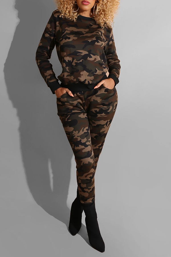 

Lovely Casual Camouflage Printed Two-piece Pants Set, Camo