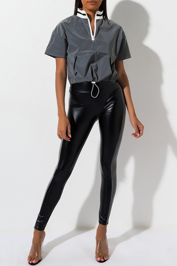 

Lovely Casual Patchwork Grey Two-piece Pants Set