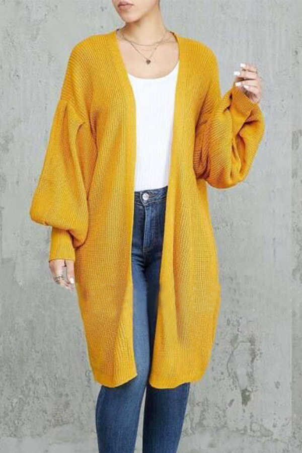 

Lovely Trendy Loose Yellow Cardigan, Orange