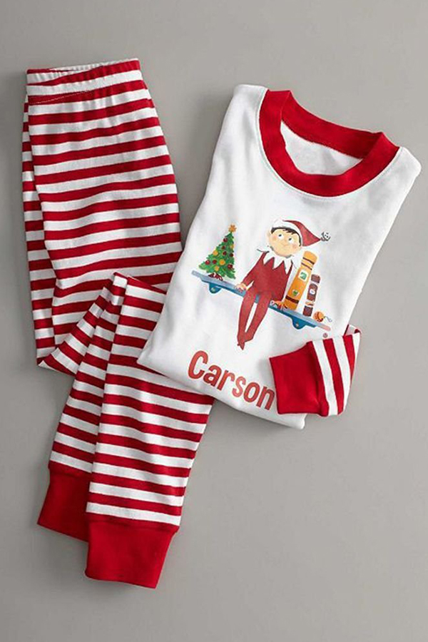 

Lovely Family Striped Printed White Boys Two-piece Pants Set