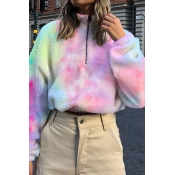 Lovely Casual Zipper Design Multicolor Sweatshirt 