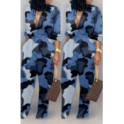 Lovely Casual Camouflage Printed Blue One-piece Ju