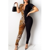 Lovely Casual Patchwork Leopard Printed One-piece 