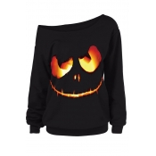 Lovely Halloween Casual Printed Black Sweatshirt H