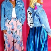 Lovely Casual Hollow-out Blue Jacket