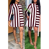 Lovely Casual Striped Wine Red Mini T-shirt Dress