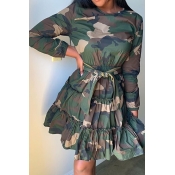Lovely Casual Camouflage Printed Army Green Knee L