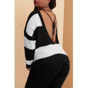 Lovely Casual Striped Hollow-out Plus Size Sweater
