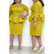Lovely Temperament Patchwork Yellow Knee Length Pl