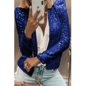 Lovely Casual Sequined Blue Blazer