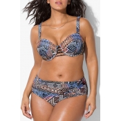 Lovely Printed Multicolor Plus Size Two-piece Swim