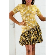 Lovely Casual Flounce Design Yellow Mini Dress
