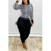 LW Casual Print Black Two Piece Pants Set