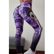 Lovely Halloween Skull Printed Purple Leggings