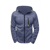 Lovely Casual Hooded Collar Zipper Design Blue Hoo