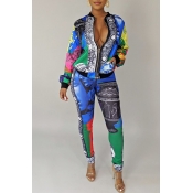 Lovely Trendy Printed Blue Two-piece Pants Set