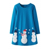Lovely Christmas Day Printed Sky Blue Knee Length 