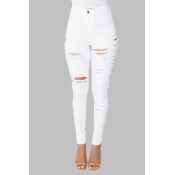 Lovely Casual Hollow-out White Jeans