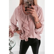 Lovely Casual Patchwork Pink Blouse