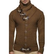 Lovely Casual Buttons Brown Sweater