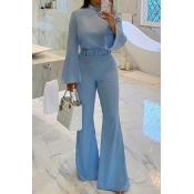 Lovely Work Loose Blue One-piece Jumpsuit(With Bel