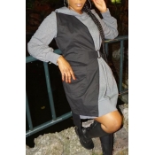 Lovely Casual Hooded Collar Patchwork Black Mini D