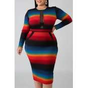 Lovely Trendy Print Multicolor Mid Calf Plus Size 