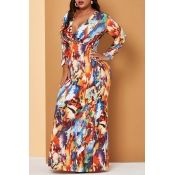 Lovely Casual V Neck Printed Multicolor Ankle Leng