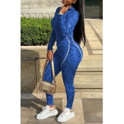 Lovely Sportswear Patchwork Blue Two-piece Pants S