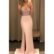 Lovely Party Patchwork Backless Pink Floor Length 