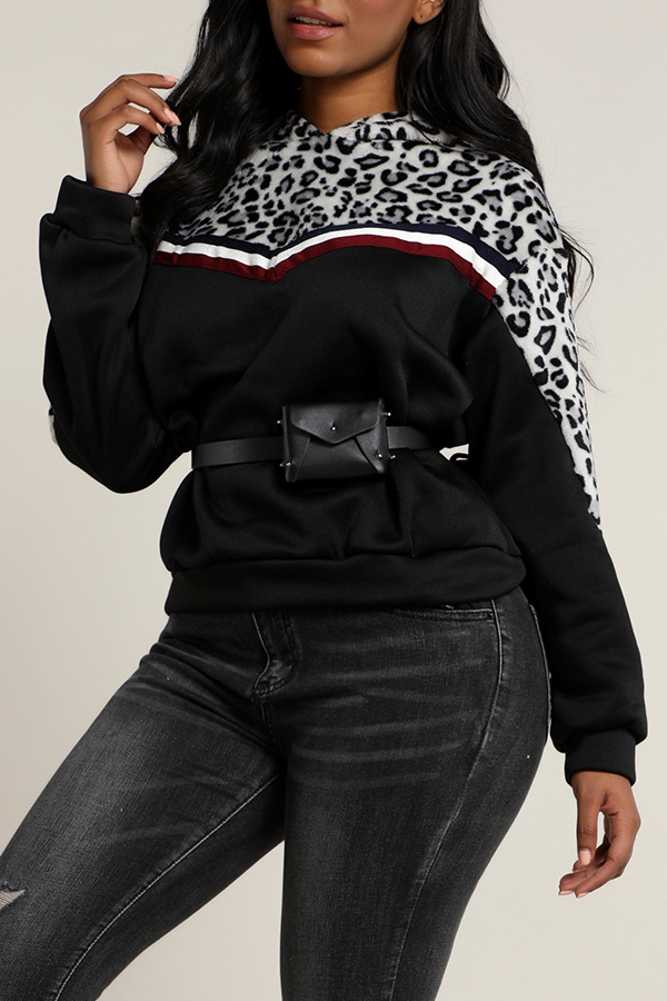 

Lovely Casual Hooded Collar Patchwork Black Hoodie
