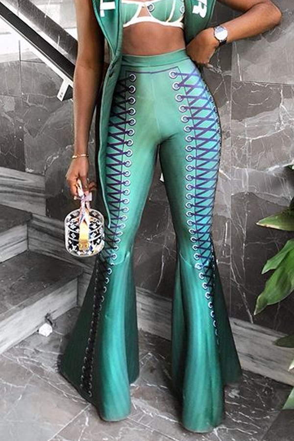 

Lovely Trendy High Waist Green Pants