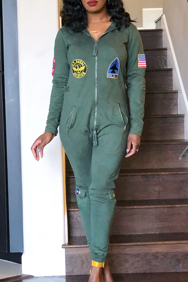 

Lovely Casual Patchwork Army Green One-piece Jumpsuit
