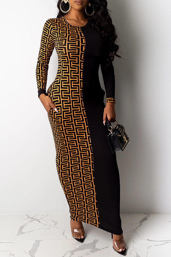 

Lovely Casual Patchwork Black Ankle Length Dress